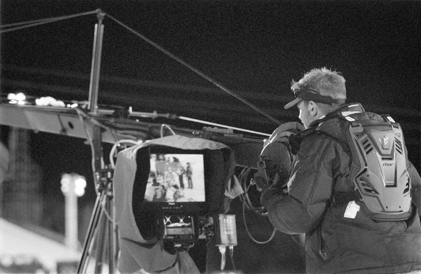 Craig Frankenhoff operating a camera jib on location